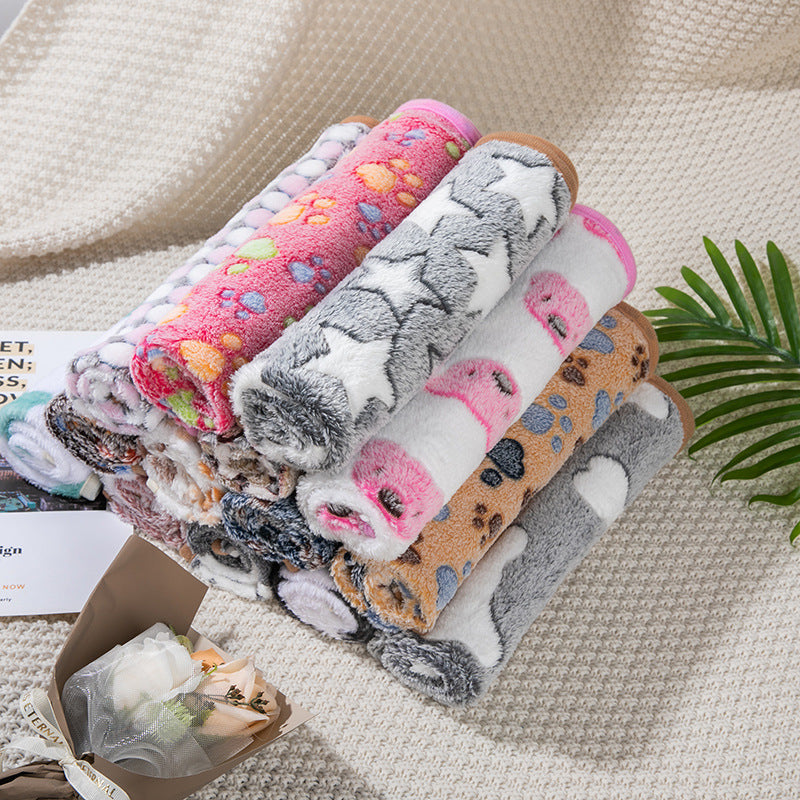 Four Seasons Blanket Thermal Coral Fleece Paw Print Dogs And Cats