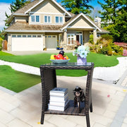 Brown PE Rattan Outdoor Coffee Table with Clear Tempered Glass
