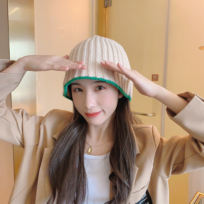 Solid Color Stitching Lace Knitted Woolen Cap
