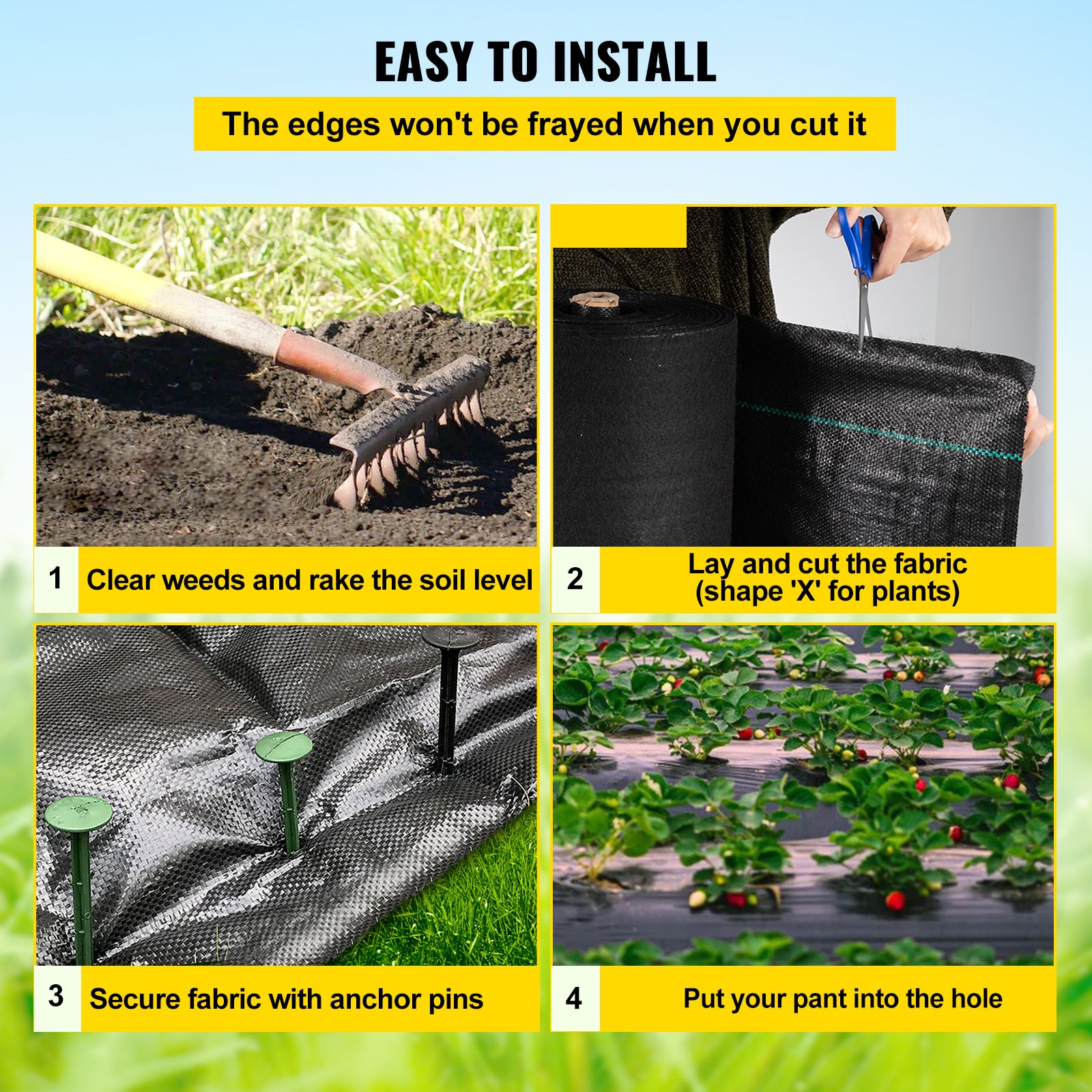 VEVOR Garden Weed Barrier Fabric, 5.8 OZ Heavy Duty Landscape Fabric,Weed Block Control For Garden Ground Cover, Woven Geotextile Fabric For Landscaping, Gardening, Underlayment, Black