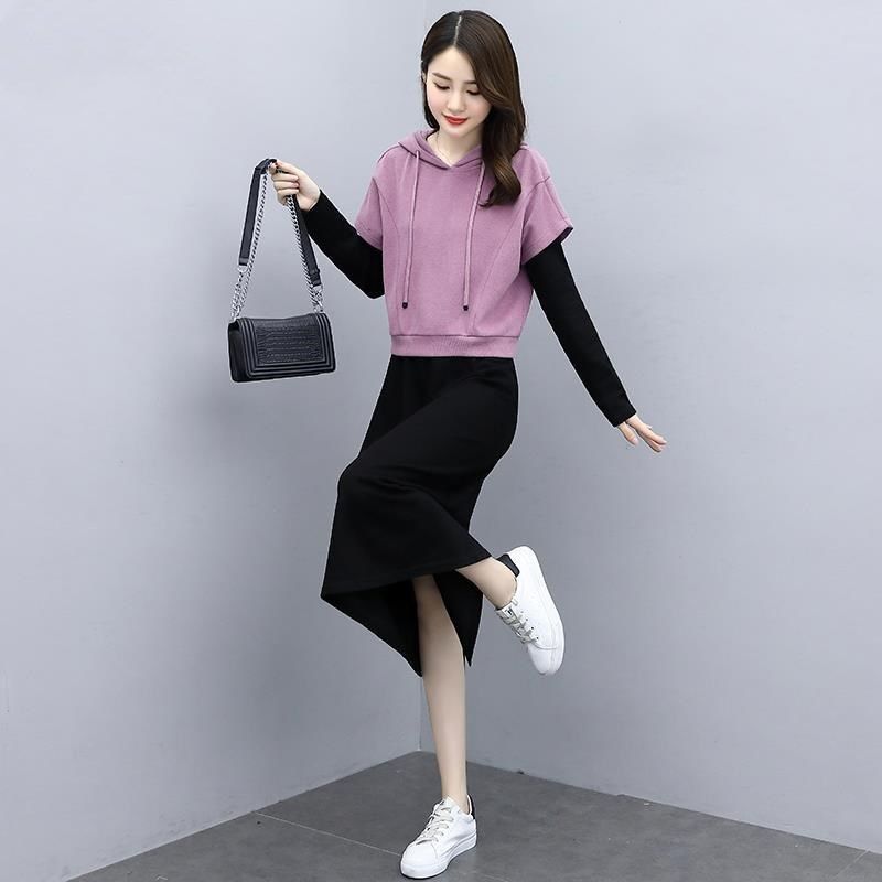 Women's Contrast Color Two-piece Dress