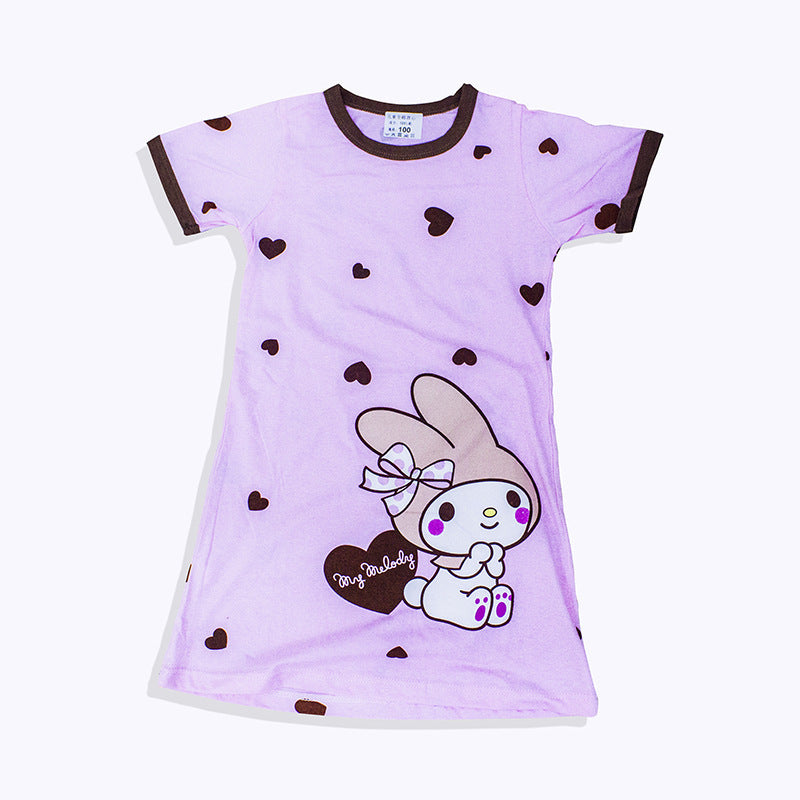 Girls' Summer Short-sleeved Dress Fashionable Printed Pajamas