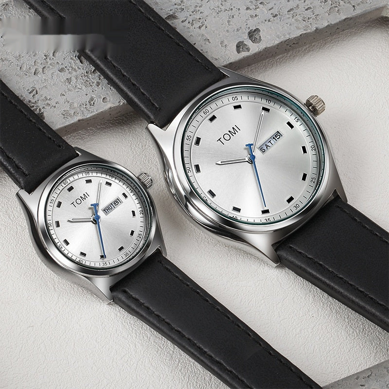 Fashion Simple Double Calendar Leather-belt Watch