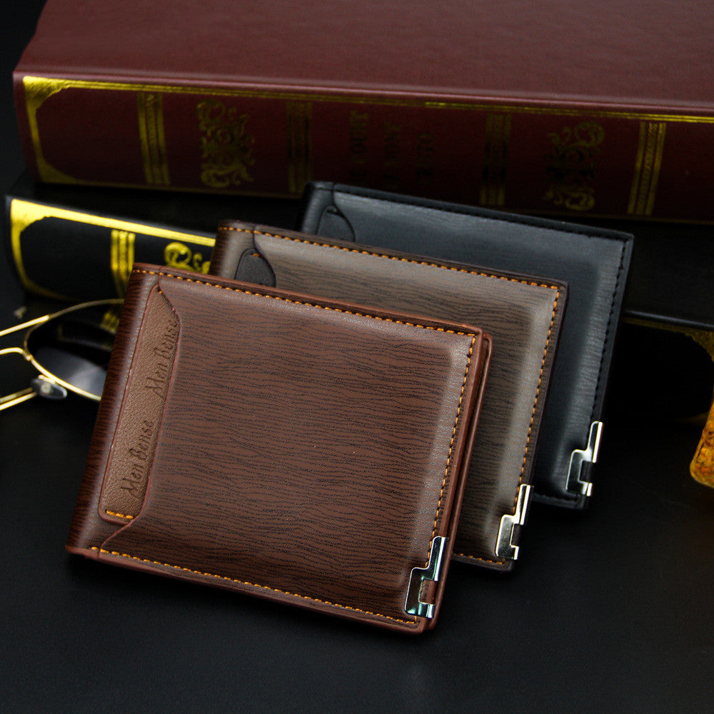 Men's PU Leather Wallet Short Style Iron Edge Casual