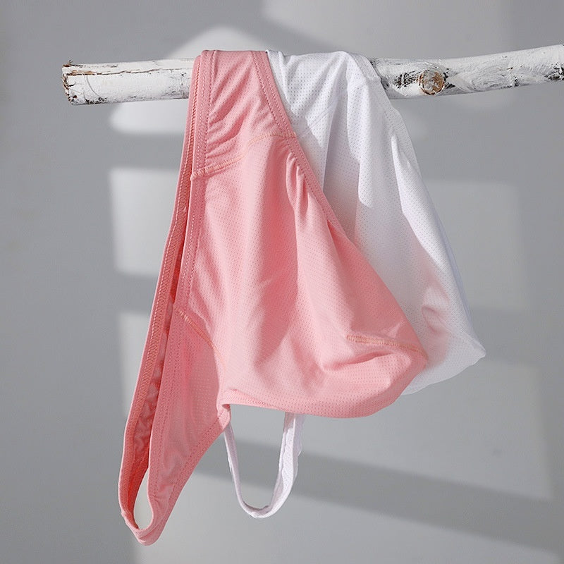 Mesh Men's Underwear  Ice Silk Thong Low Waist Big J Underwear