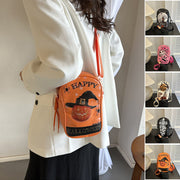 Halloween Crossbody Phone Bag – Cartoon Pumpkin, Ghost, and Bat Print Mini Shoulder Bag for Girls and Women