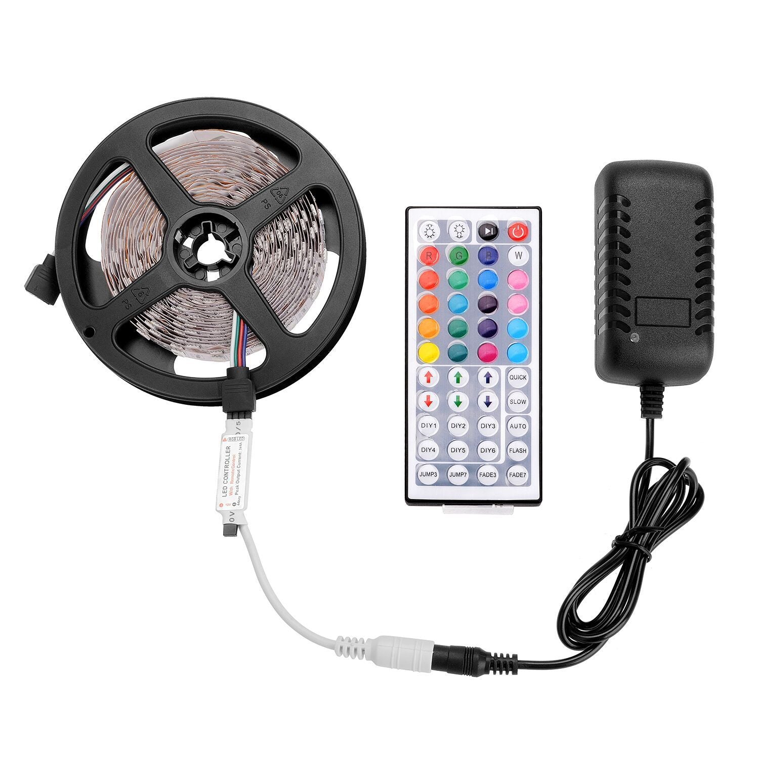 2835 RGB LED Strip Lights 300 LEDs IP65 Waterproof with Remote and 12V 5A Power Supply Set