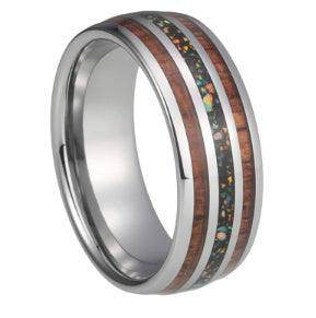 8mm Tungsten Wedding Bands with Blue Opal Inlay for Men and Women
