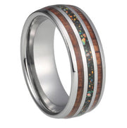 Tungsten Dome Wedding Band Unisex With Blue Opal Inlay 8mm
