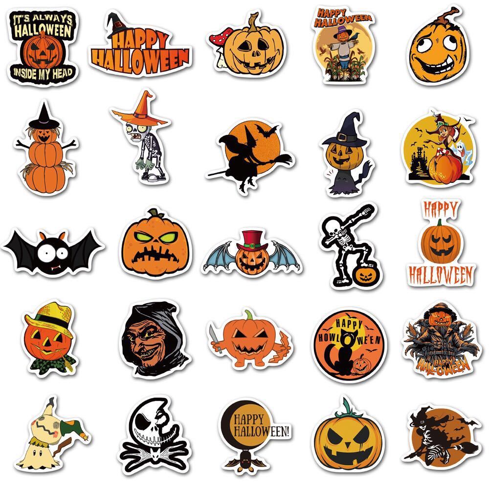 50PCS Halloween Waterproof Stickers – Spooky Vinyl Decals for Laptops, Bottles, and Party Decorations