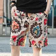 Men's Linen Beach Shorts Regular Fit Print Pattern Style
