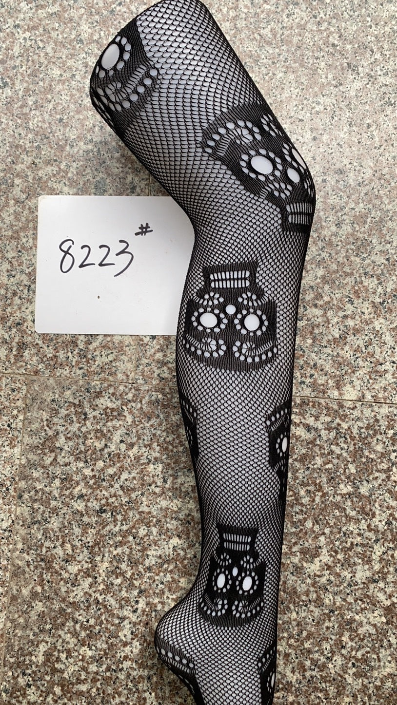 Women's Fishnet Tights with Skull and Spider Web Pattern