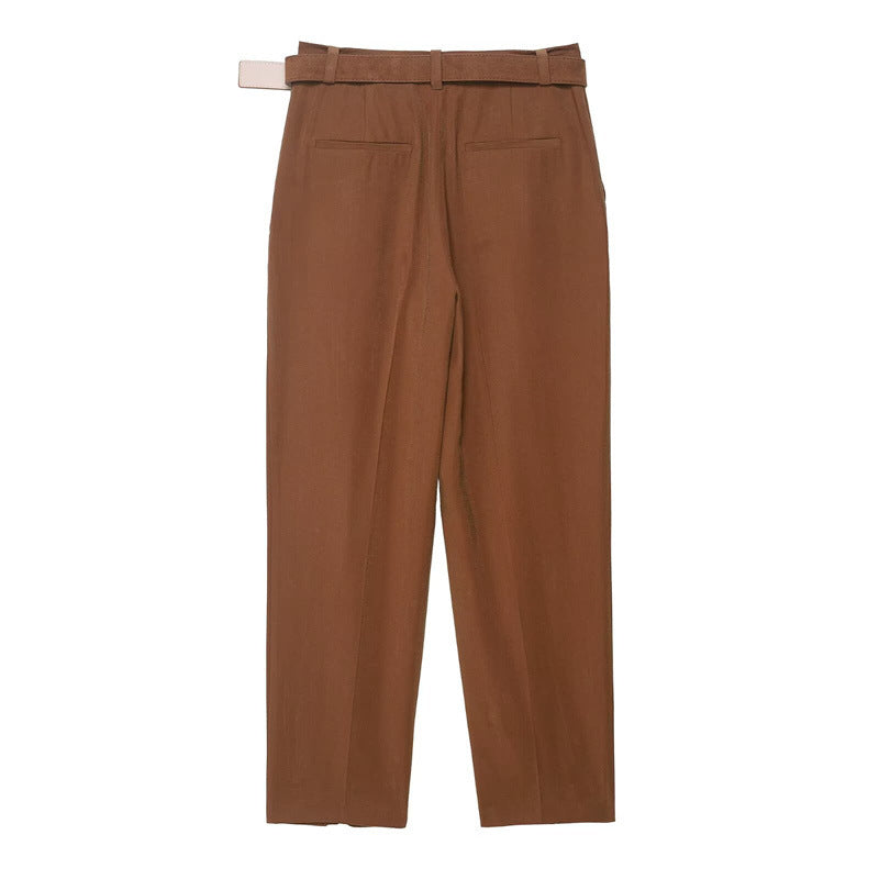 Women’s Belted Draped Pants – Summer European/American Style, High-Waist, Wide-Leg