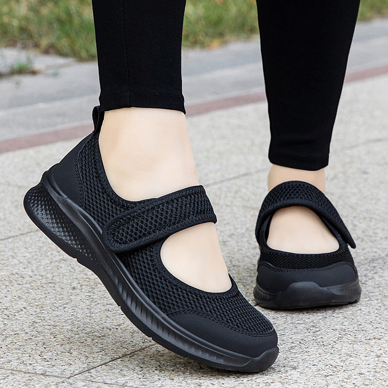 Low-top Thick Bottom Hollow Buckle Casual Mesh Shoes For The Old