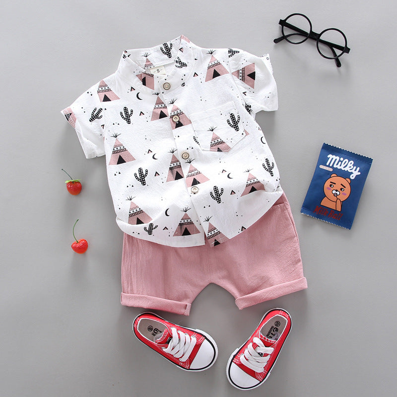 Unisex Kids Korean Style Two Piece Cotton Blend Pants Set