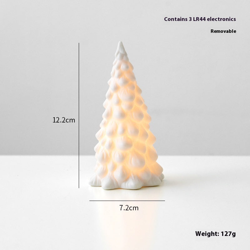 Ceramic Christmas Tree with LED Snowman Small House Desktop Decoration