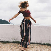 Women’s Striped Wide-Leg Split Hem High Waist Cotton Pants – Casual Streetwear