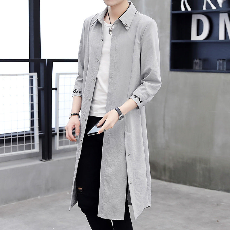 Summer New Men's Duster Handsome Extended Below-the-knee Coat