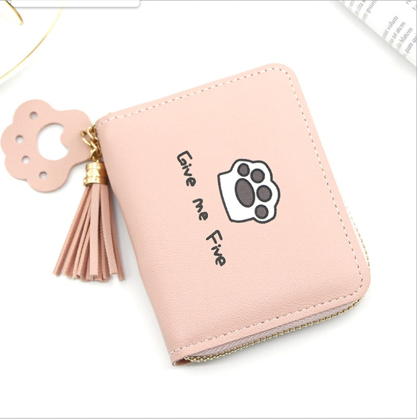 Slim PU Leather Cat Pattern Card Wallet Women Chic