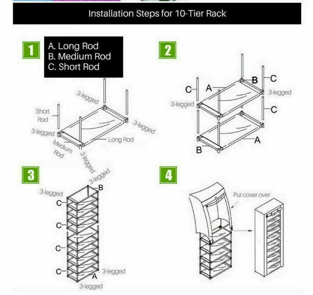 10 Tier Cabinet Storage Black Organiser Shoe Rack Stand Holds 27 Pairs Dustproof