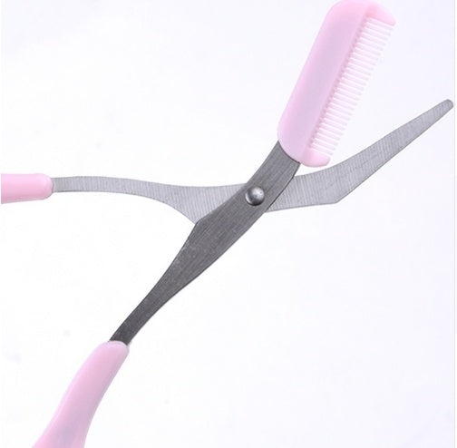 Pink Eyebrow Trimming Scissors with Comb – Ergonomic Handle & Straight Blade