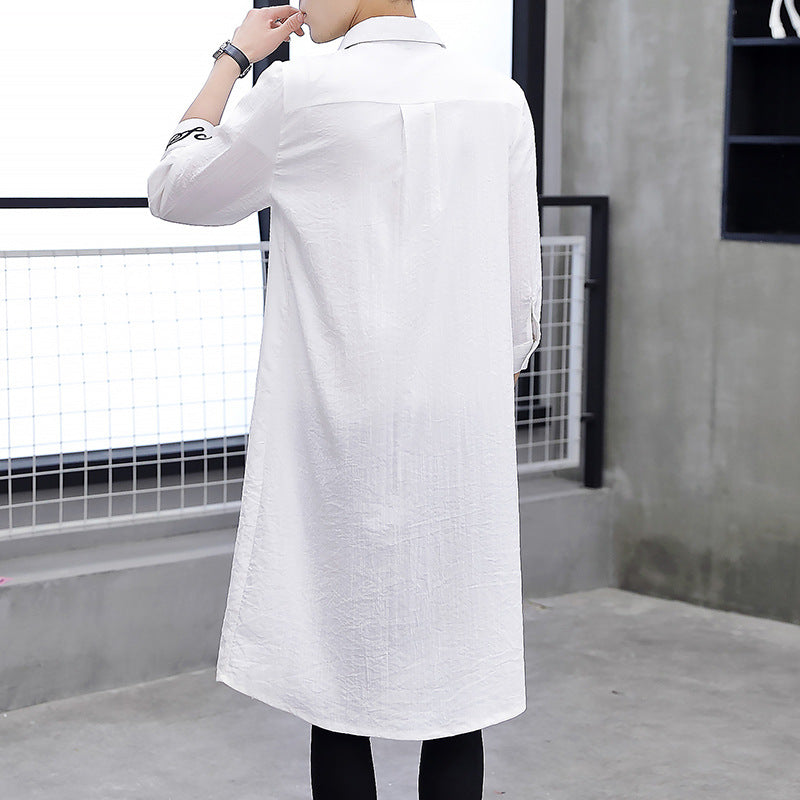 Summer New Men's Duster Handsome Extended Below-the-knee Coat