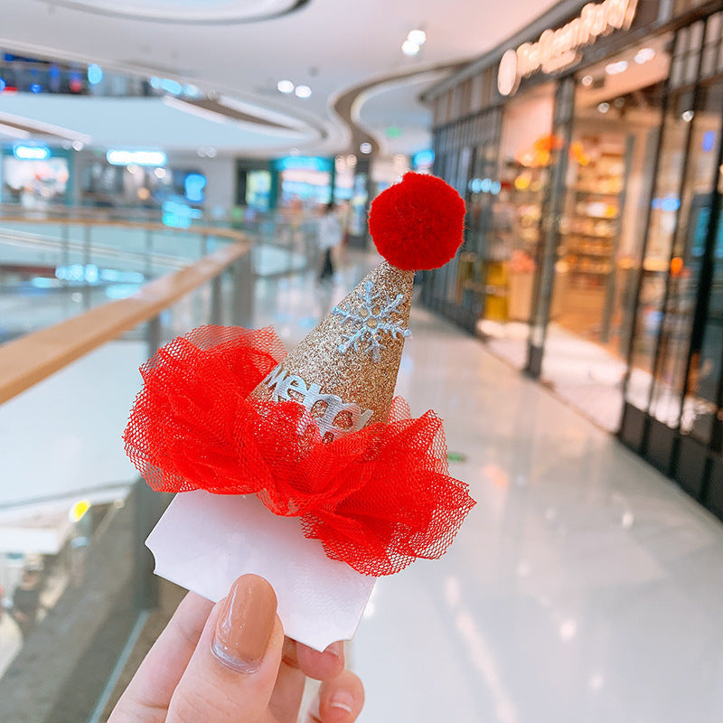 Handmade Cloth Christmas Antler Hairpin with Festive Plush Hat