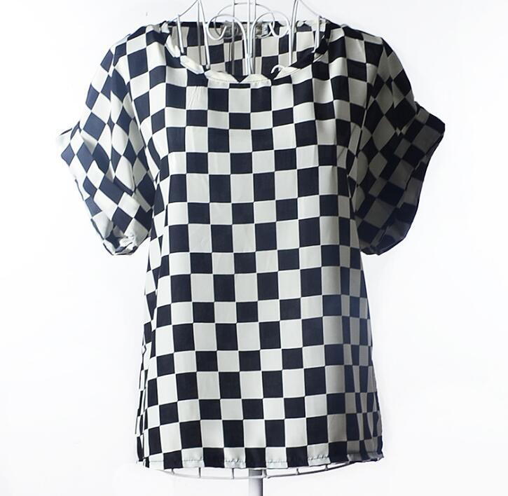 USA Size Loose Fit Chiffon Shirt – Short Sleeve Printed Blouse for Women (Plus Size)