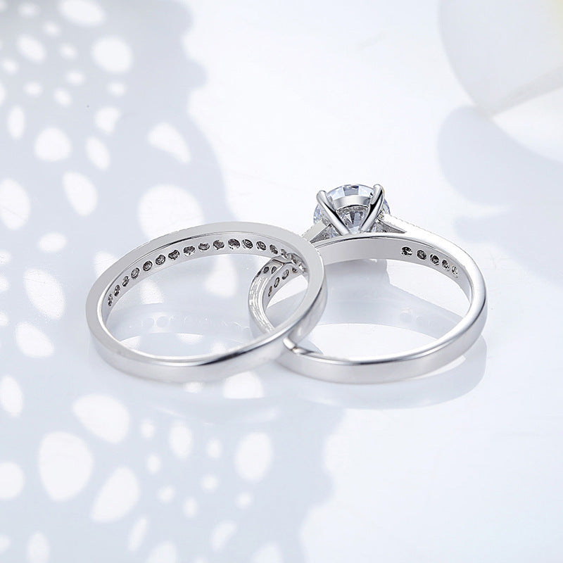 Elegant Geometric Copper Engagement Ring with Inlaid Zircon Stones