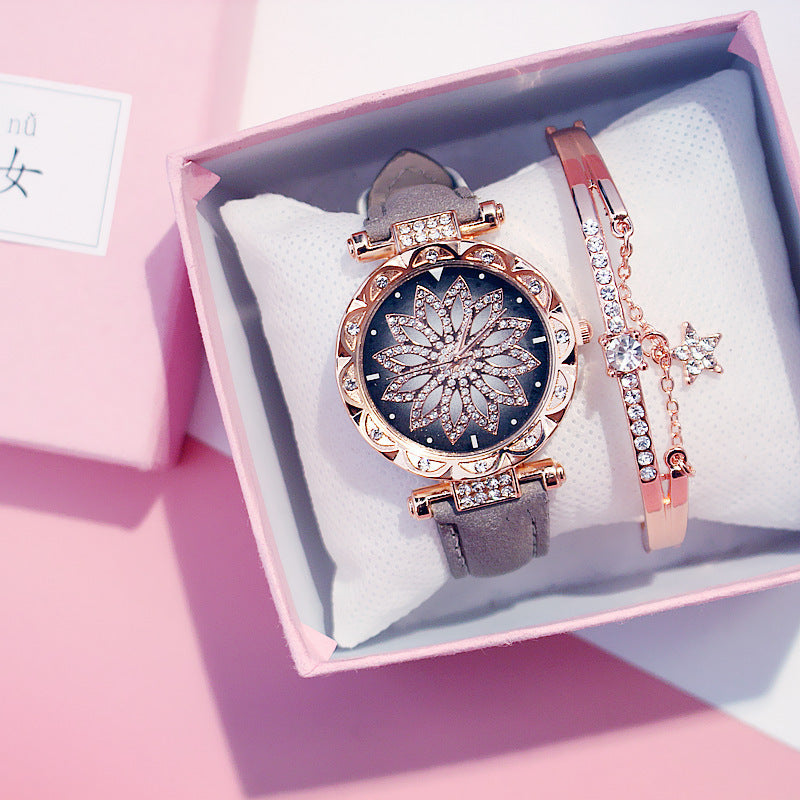 Casual Rotating Ladies Quartz Watch with Stainless Steel Strap
