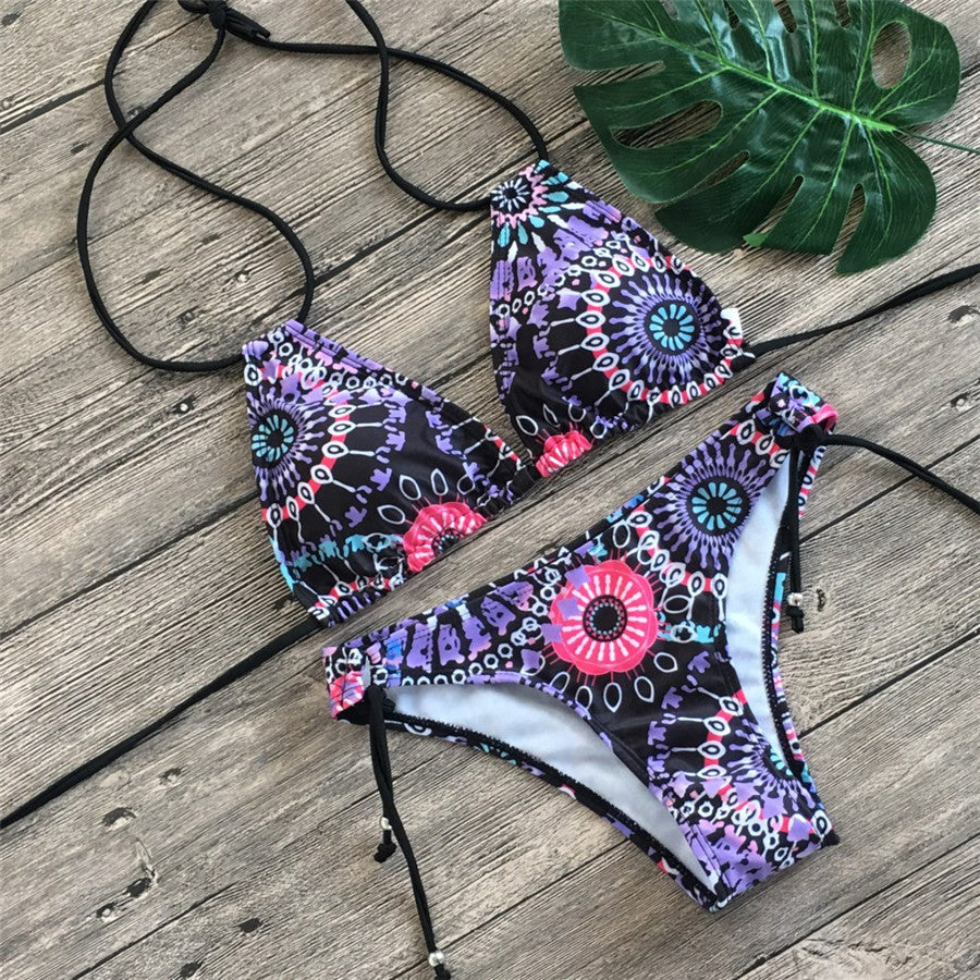 Women’s Printed Bikini Set – Sexy Polyester Swimwear