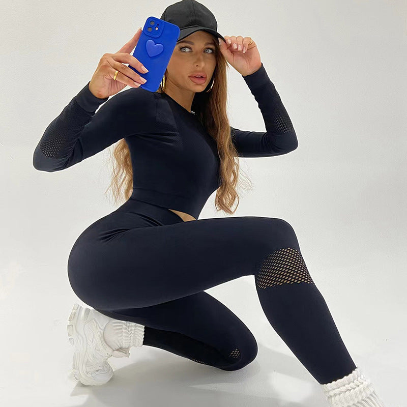 Women’s Seamless Long-Sleeve Top and High-Waist Leggings 2-Piece Set