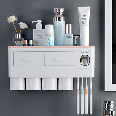 Safe PP Plastic Magnetic Toothbrush Holder With Drawer