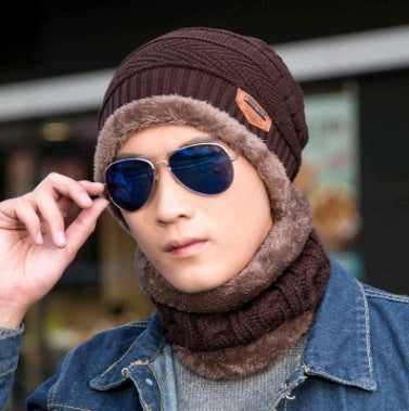 Winter Knitted Hat with Crossed Scarf Neck Warmer
