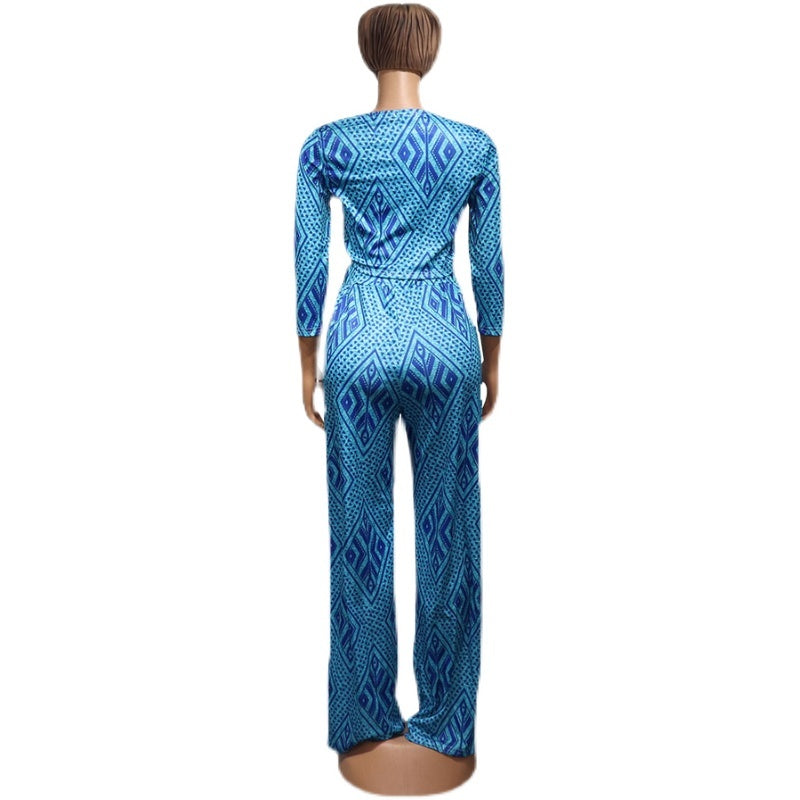 Women's African Polyester Two Piece Top And Pants Set
