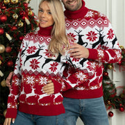 Men’s & Women’s Couple Wear Christmas Elk Jacquard Turtleneck Sweater – Cozy Pullover