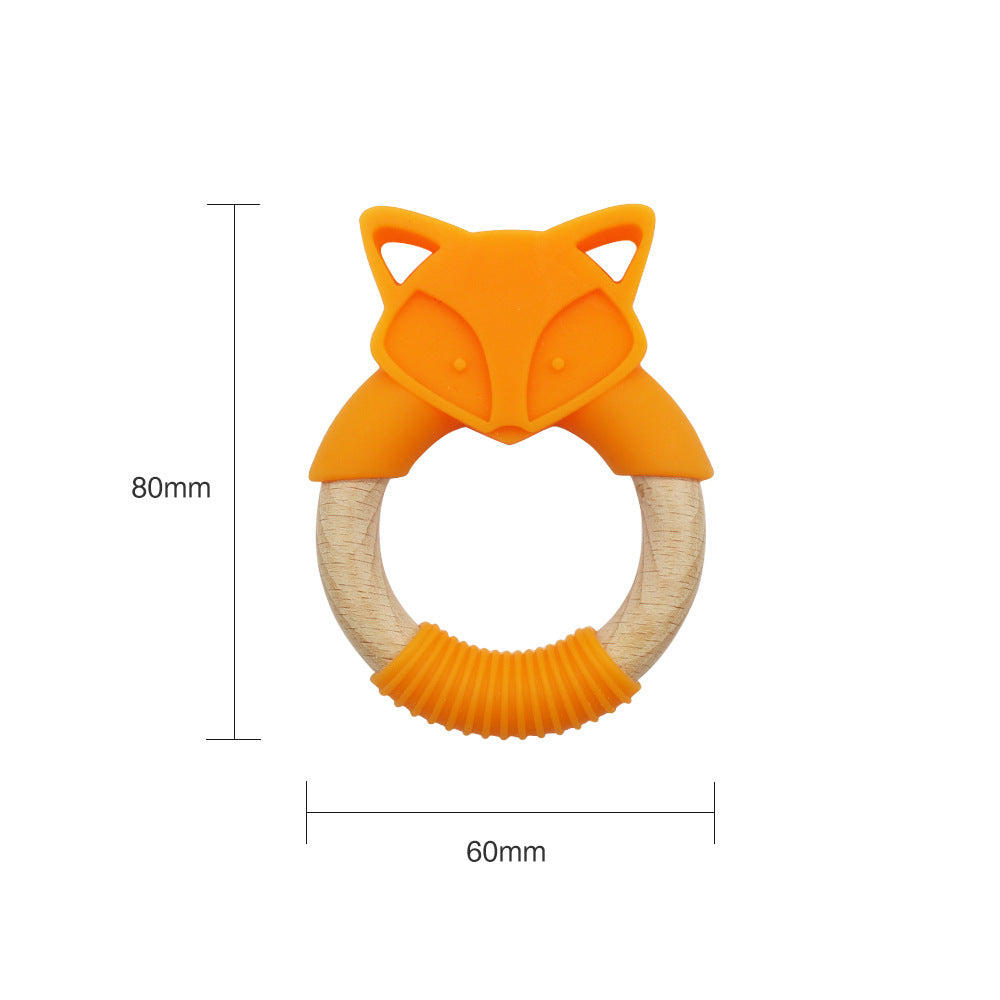 Unisex Fox Teether Ring Beech Wood And Silicone Kids Toy