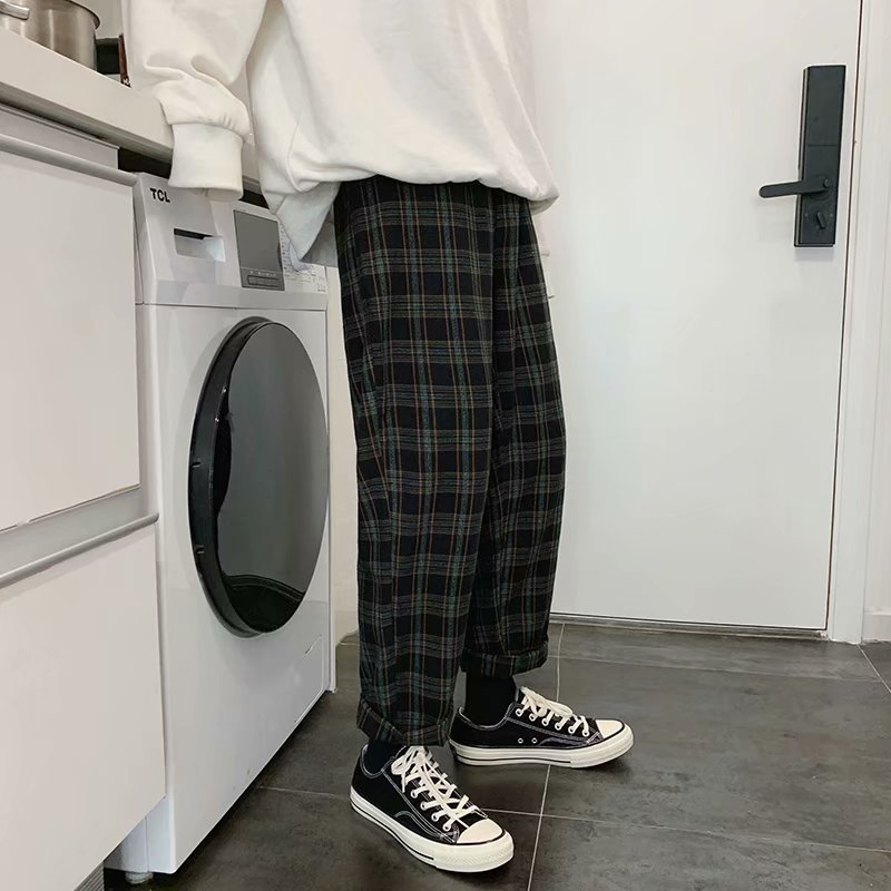 Men’s Korean Plaid Loose Harem Pants – Retro Casual Style