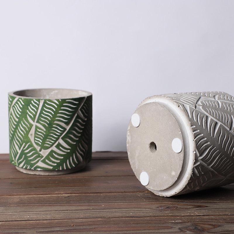 Ins Nordic Embossed Leaf Pattern Cement Flower Pot Ornament