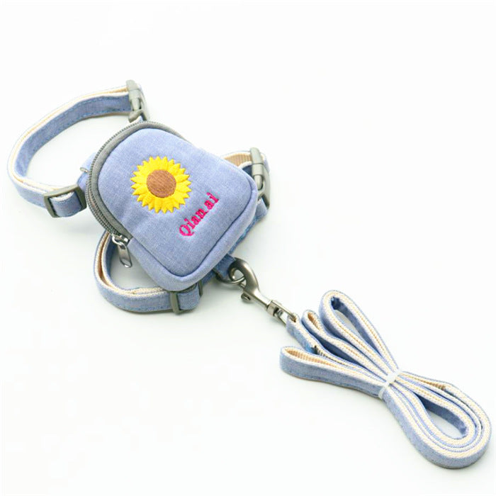 Korean Embroidered Pet Backpack Leash Chest Strap