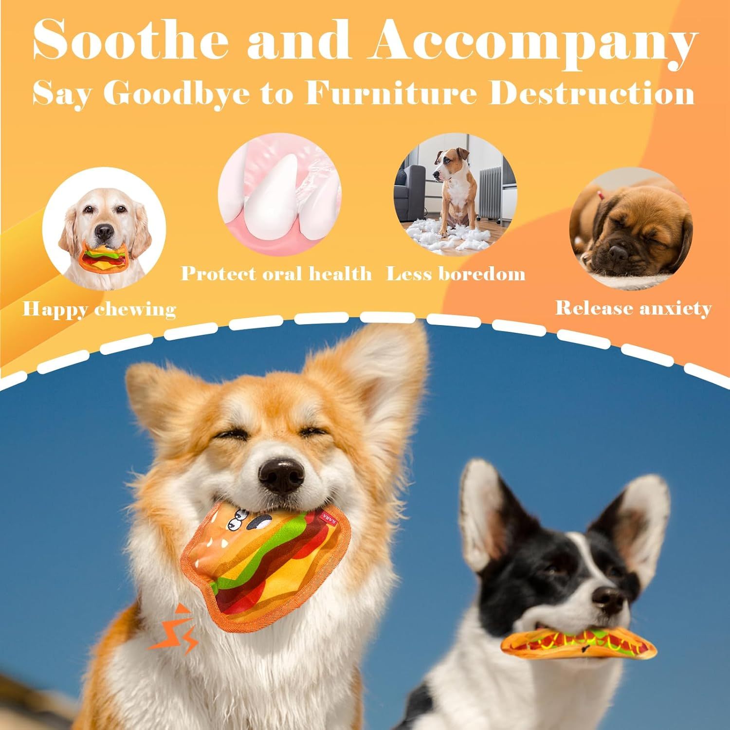 Durable Crinkle Squeaky Hamburger Dog Toy