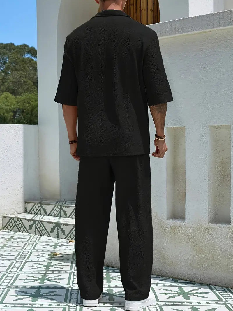 Set Pants Commuter Casual Fir Sheean V-neck Lesh Laueyn Gearr Set Daa-piece Briwnyn Corrugated