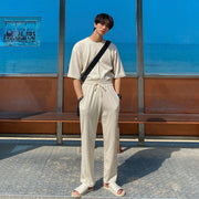 Summer Solid Color Half-sleeved Ice Silk Loose T-shirt Set Of Clothes