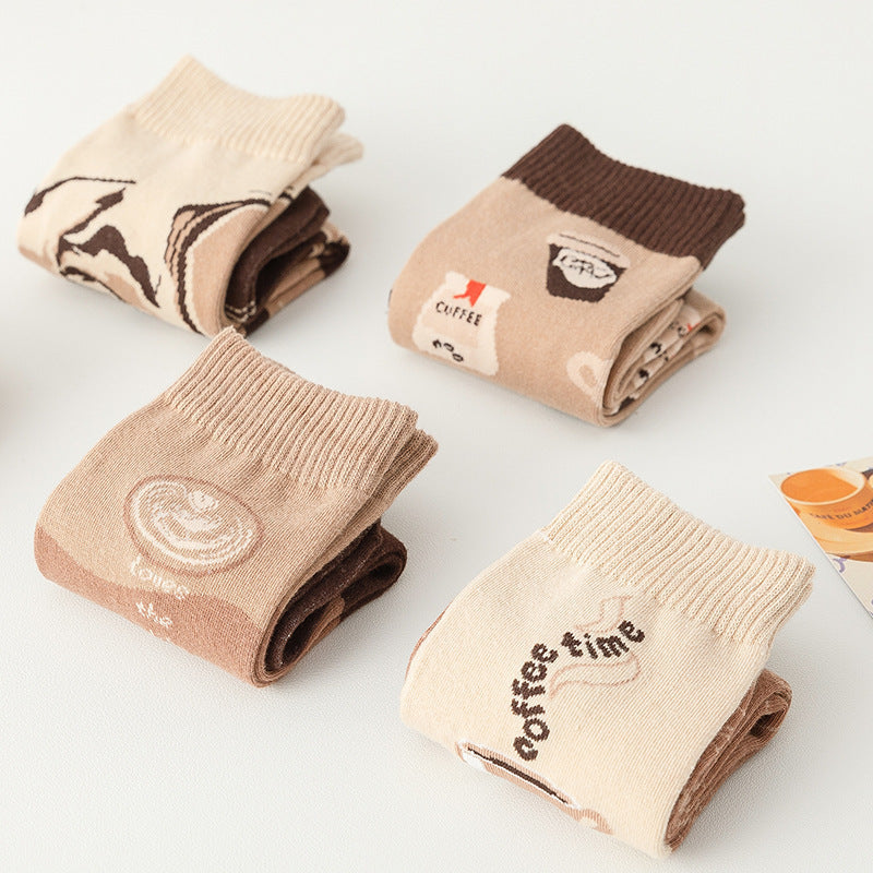 Women’s Cartoon Letter Coffee Socks Comfortable Sweat-Wicking