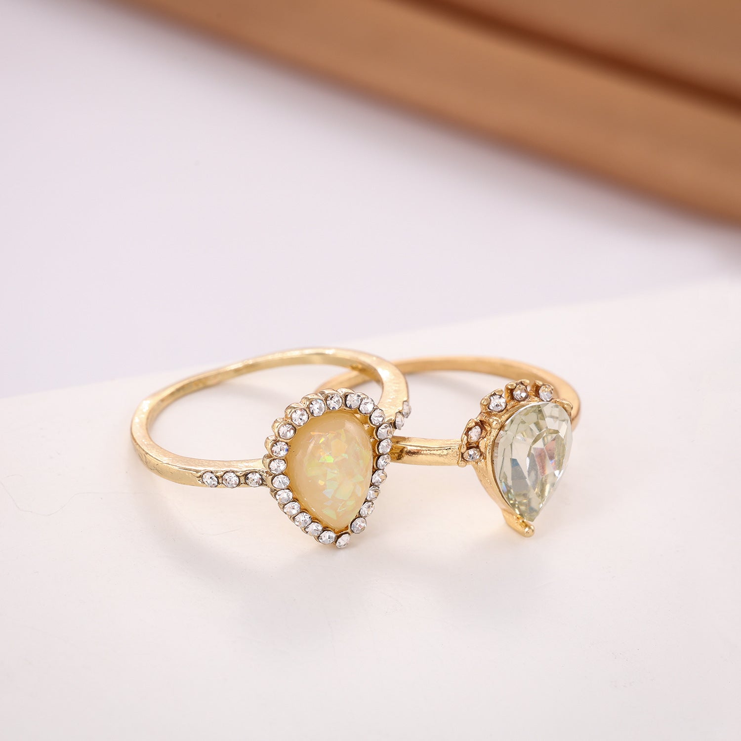 Opal Water Drop Diamond Engagement Ring