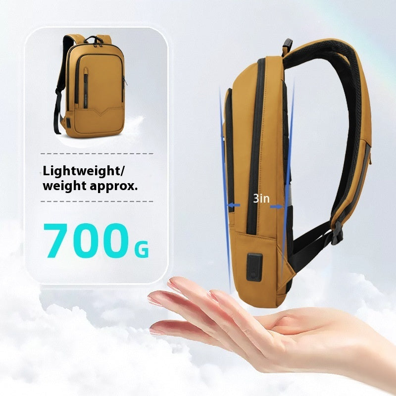 Slim Unisex Solid Color Polyester Commuter Laptop Backpack