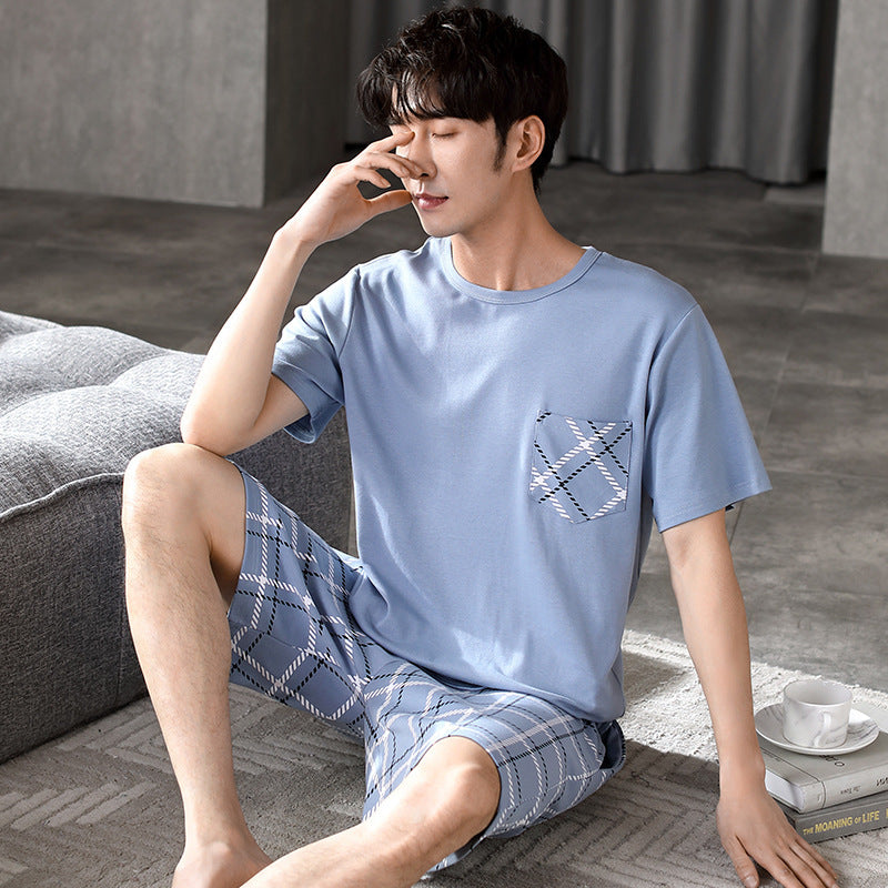 Pajamas Men's Summer Cotton Short Sleeve Shorts Suit