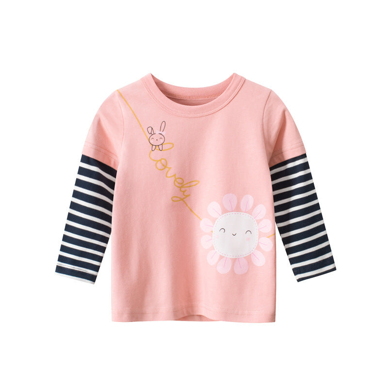 Children's Clothing Girls Bottoming Shirt Baby Clothes Fake Two Long-Sleeved T-Shirts