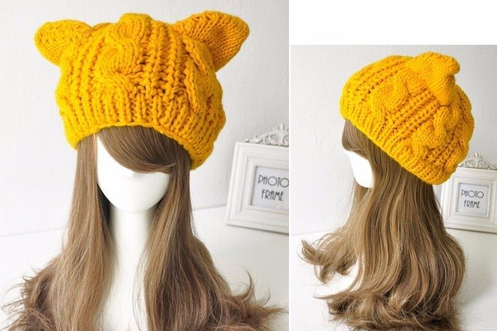 Cute Devil Horns Cat Ears Crochet Knit Beanie for Women