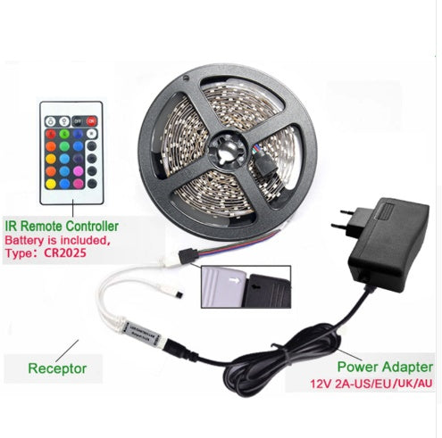 2835 RGB LED Strip Lights 300 LEDs IP65 Waterproof with Remote and 12V 5A Power Supply Set